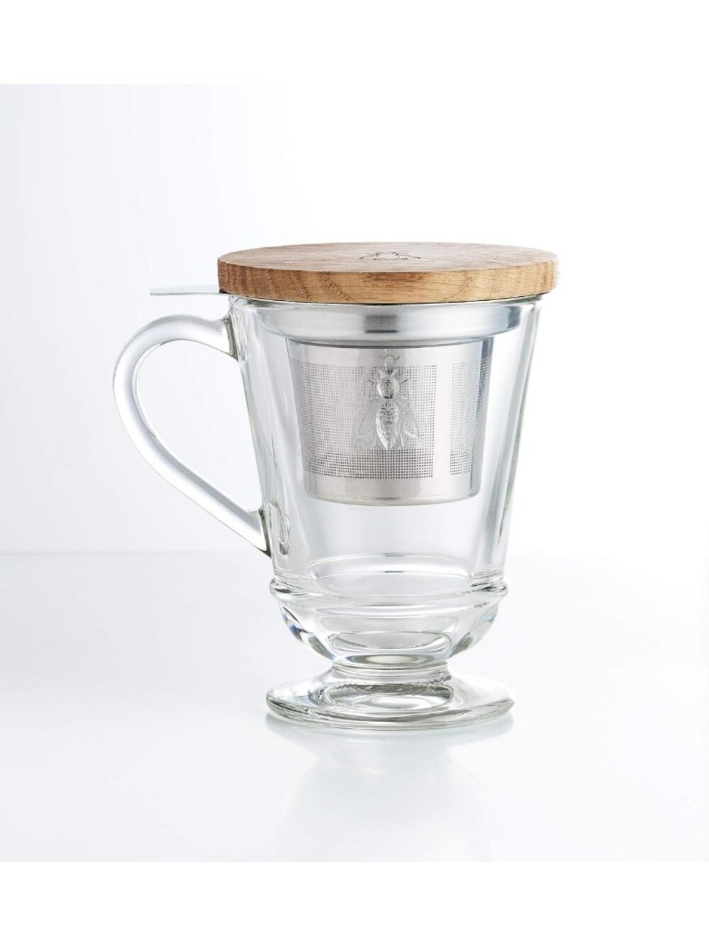 Vintage Glass Tea Cup with Infuser & Lid - Elegant 9oz Bee Design Drinkware